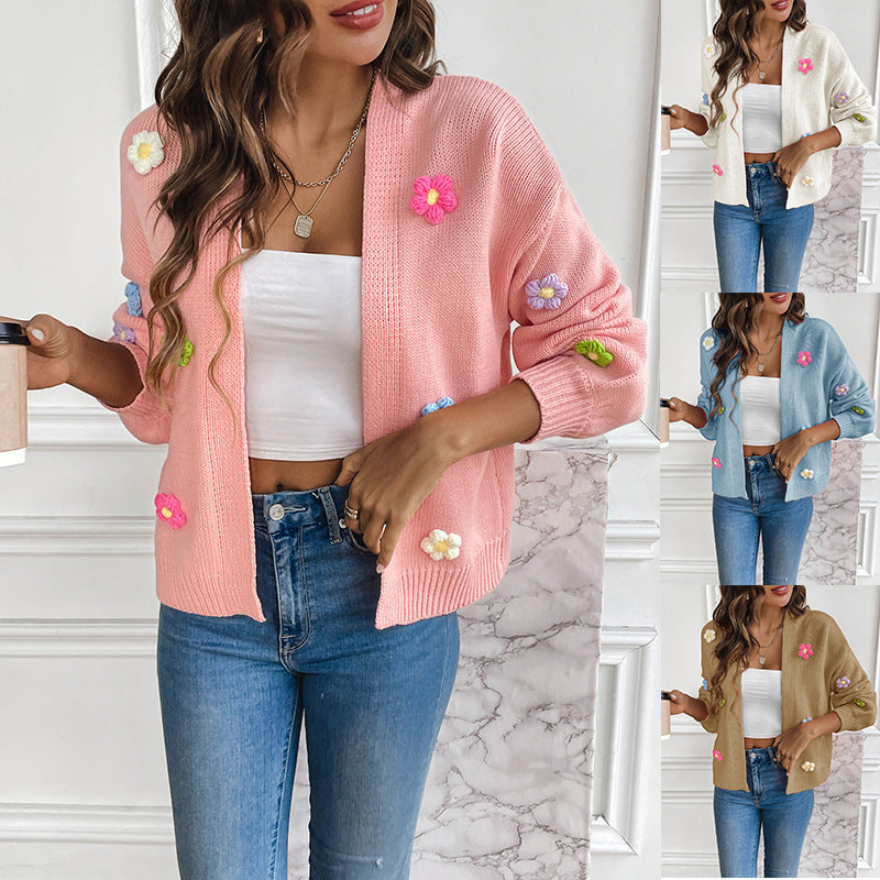 Gilet cardigan en maille à fleurs pour femme
