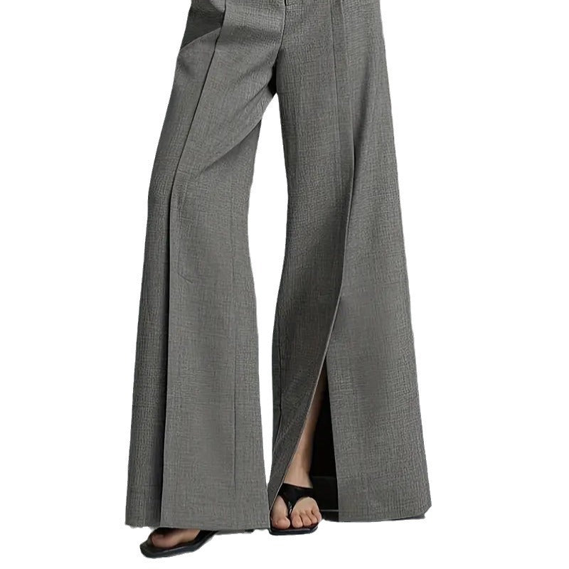 Silver Gray High Waist Wide-Leg Suit Pants for Women