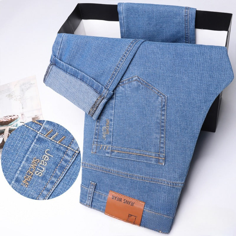 Loose Straight Mid-Waist Stretch Jeans for Men – Casual Work Denim