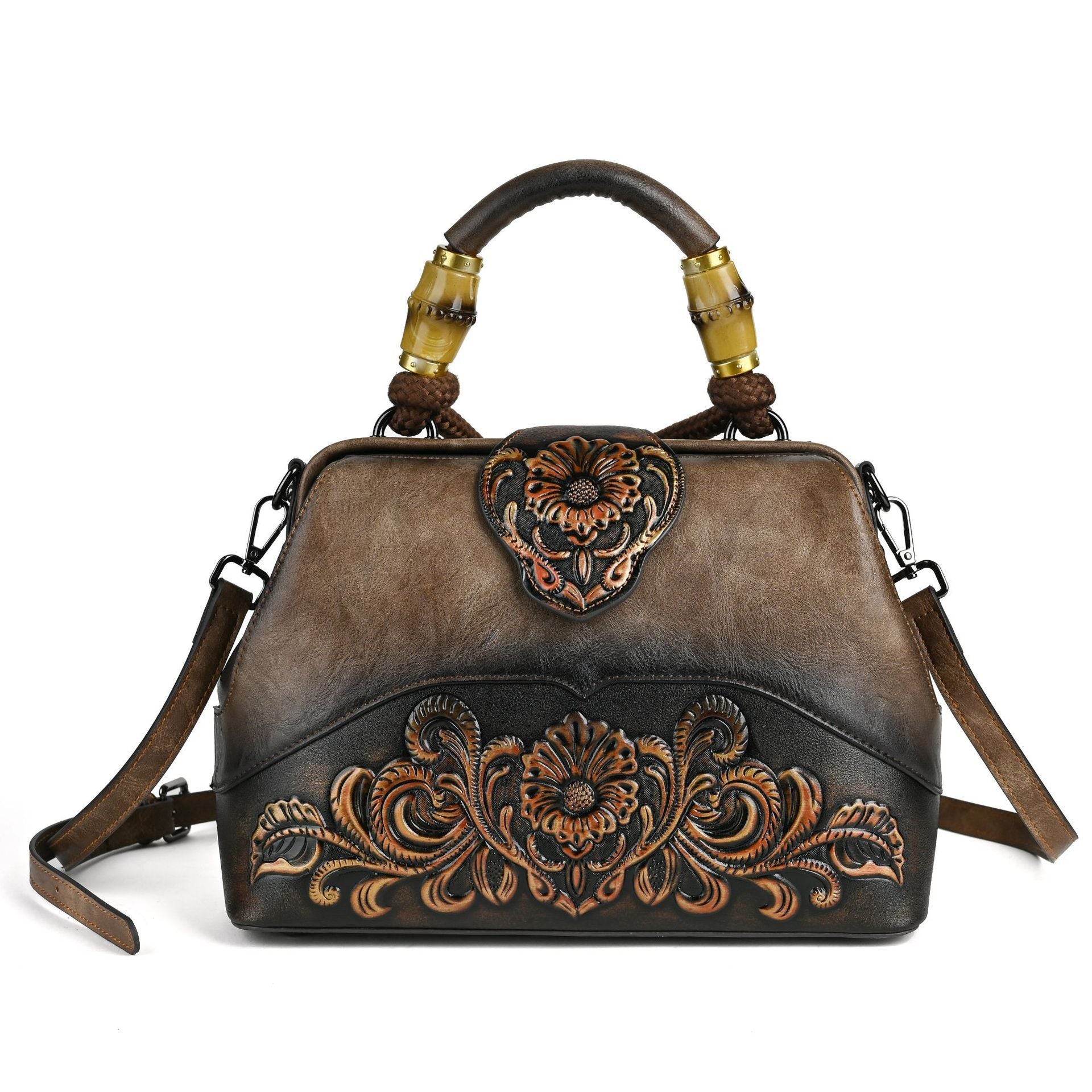 Retro Embossed PU Crossbody Dumpling Handbag with Lock Buckle