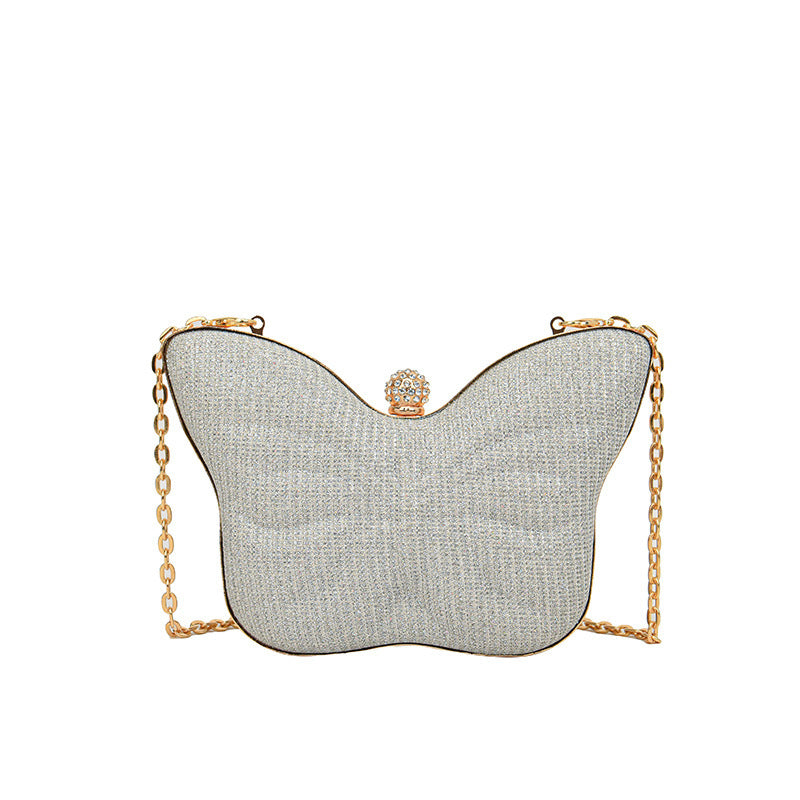Butterfly Stripe Clipped Button Metal Chain Bag for Women