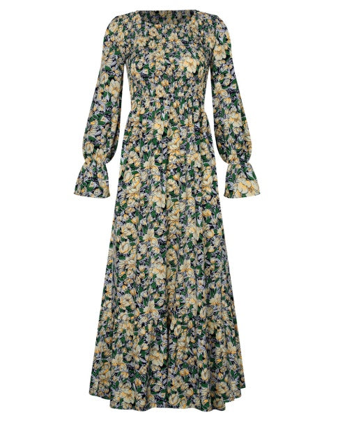 Polka Dot Long Sleeve Cotton Blend Dress in Multiple Colors