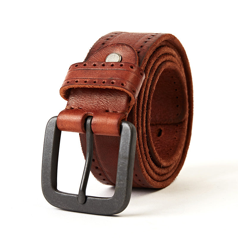 Men's First Layer Cowhide Leather Belt with Alloy Pin Buckle
