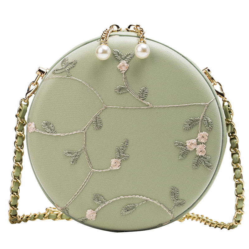 All-Match Small Round PU Crossbody Bag with Chain