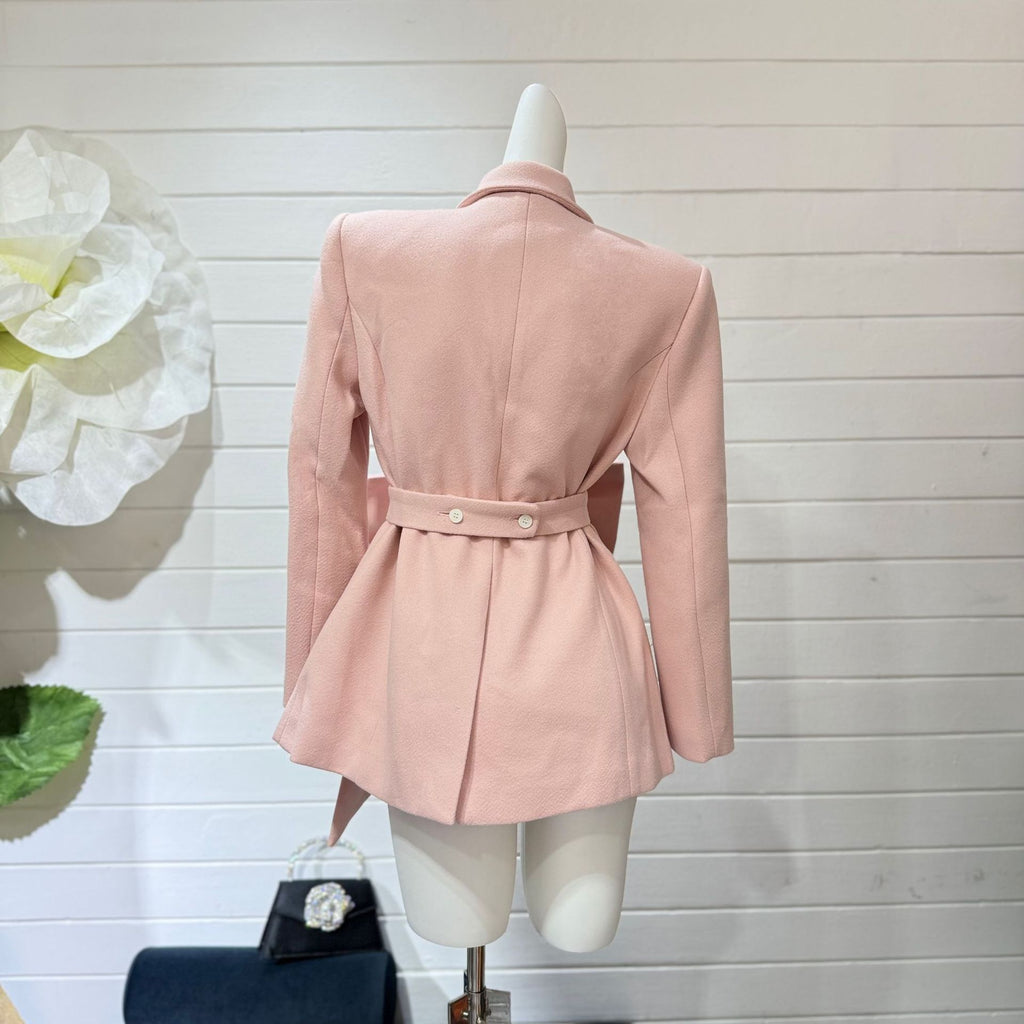 Patchwork Bow Women’s Notched Collar Long Sleeve Button Jacket Polyester
