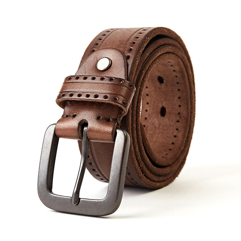 Men's First Layer Cowhide Leather Belt with Alloy Pin Buckle