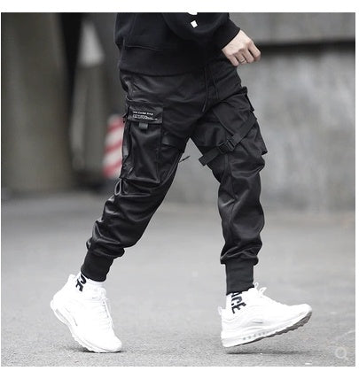 Pantalon de survêtement noir slim pour homme, pleine longueur, avec poches