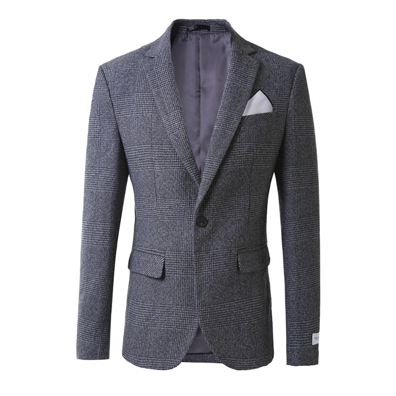 Men's Slim Fit Light Gray Stand Collar Blazer, Cotton-Polyester, EUR48-58