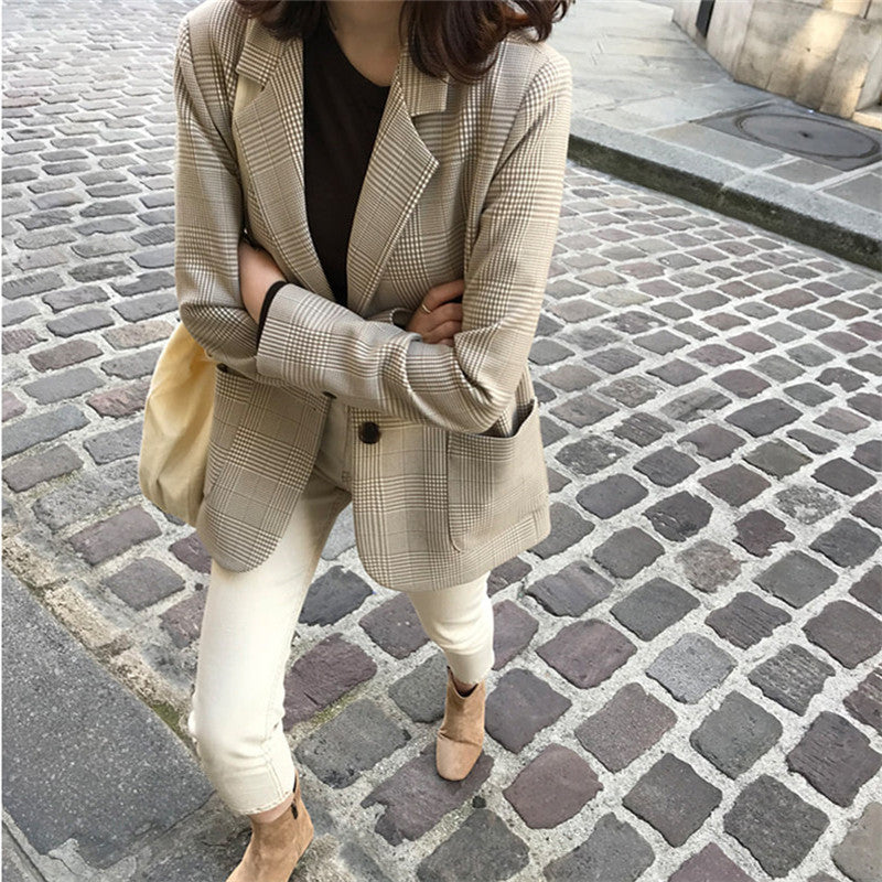 Retro Plaid Polyester Blazer