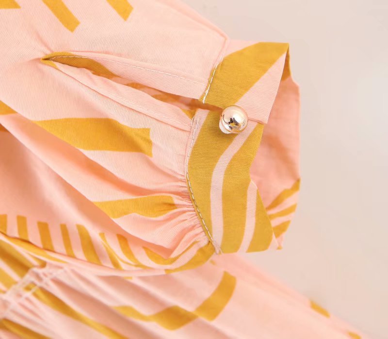 Retro loose print puff sleeve long dress