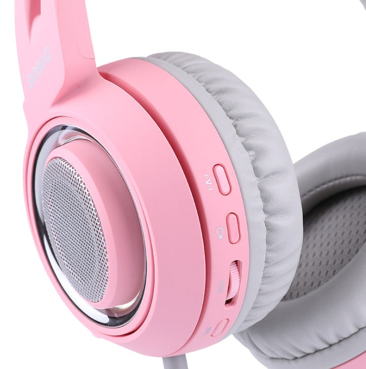 USB 7.1 Virtual Surround Sound Cat Ear Gaming Headset with LED Lights
