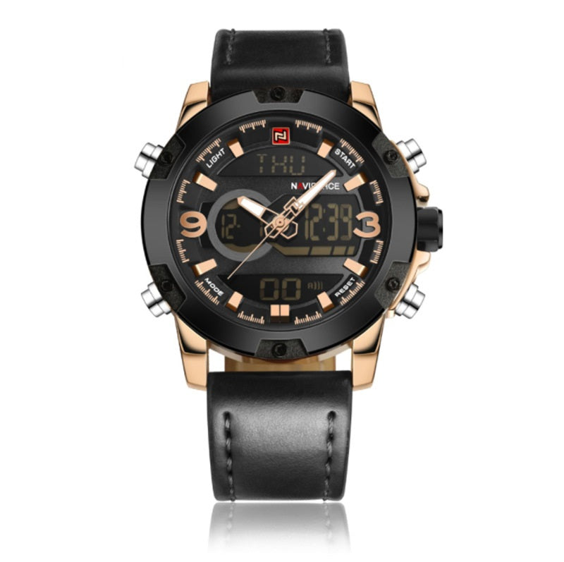 Men's Leather Digital Army Military Sport Watch 46.5mm Quartz Waterproof
