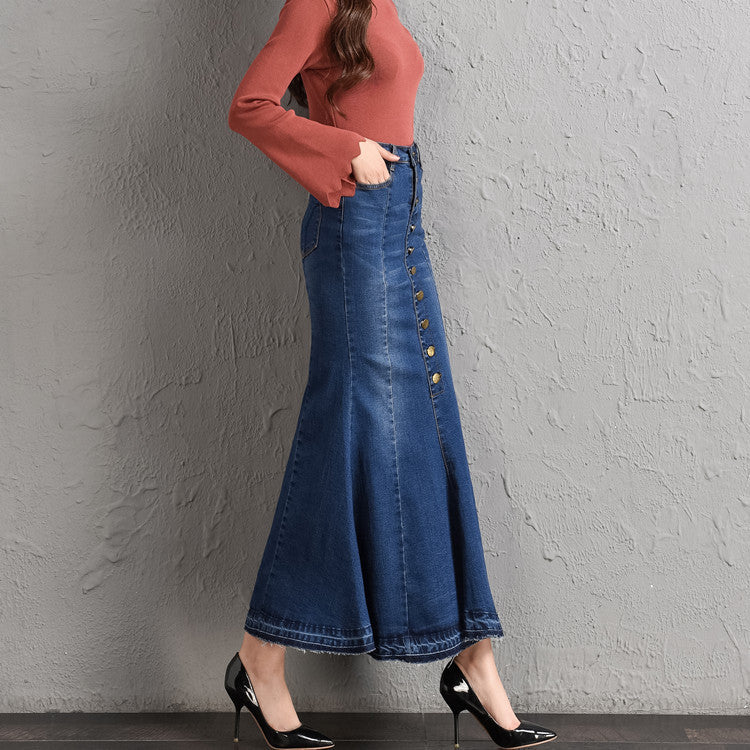 Button-Up Denim Mermaid Skirt