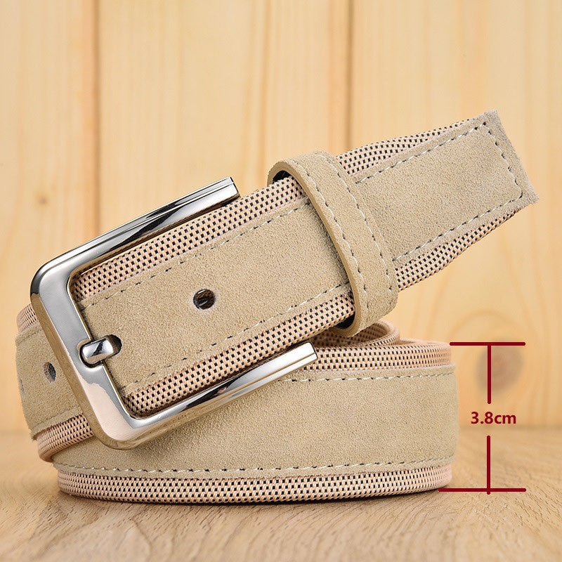 Men's Suede Leather Oxford Cloth Belt with Buckle