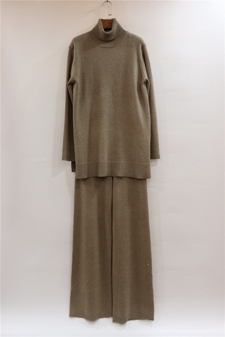 Ensemble deux-pièces femme en cachemire : manteau et pantalon coupe ajustée