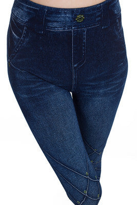 Seamless Cotton Faux Denim Cutout Leggings in Multiple Colors and Sizes