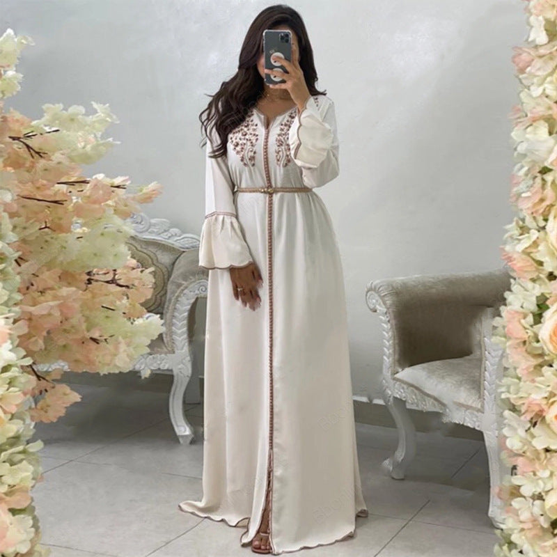 Middle East Women's Pearl Robe Dress in White, Red, Black, Blue - Sizes S-XXL