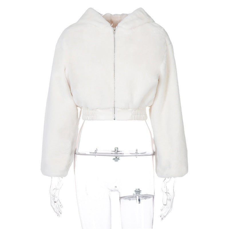 Veste chaude à manches longues et capuche en fourrure pour femme, coupe-vent en velours, automne-hiver