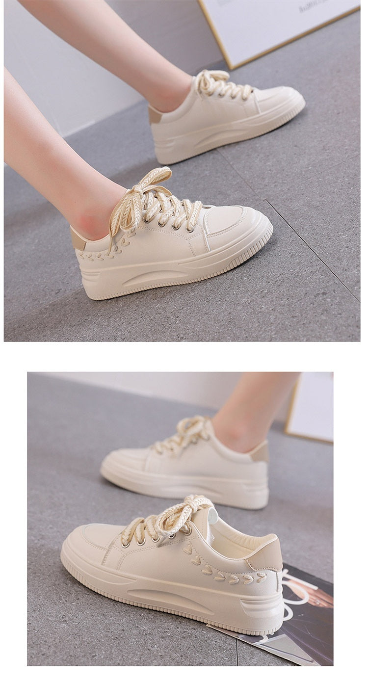Baskets basses compensées en cuir décontractées pour femmes – Bleu ciel, rose, kaki, tailles 35-40