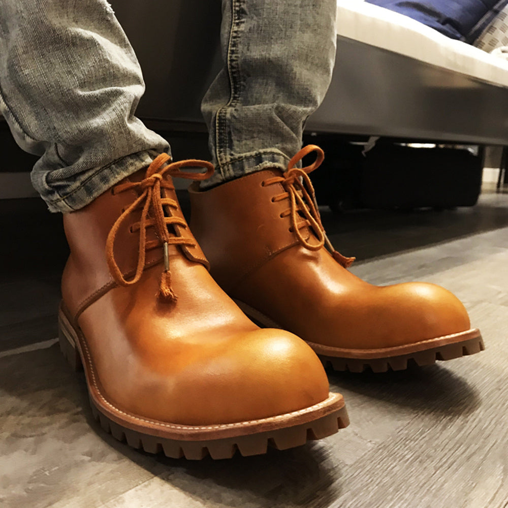 Men's Genuine Leather Handmade Retro Short Work Boots
