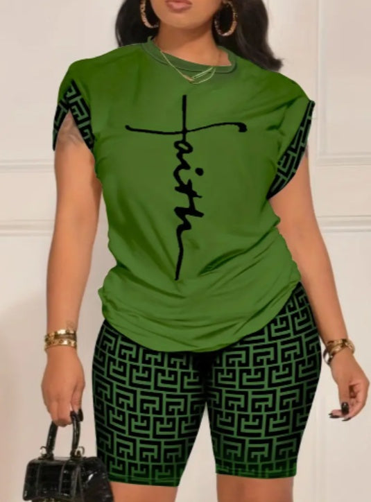 Casual Daily Two-Piece Set with Pockets and All-Over Print