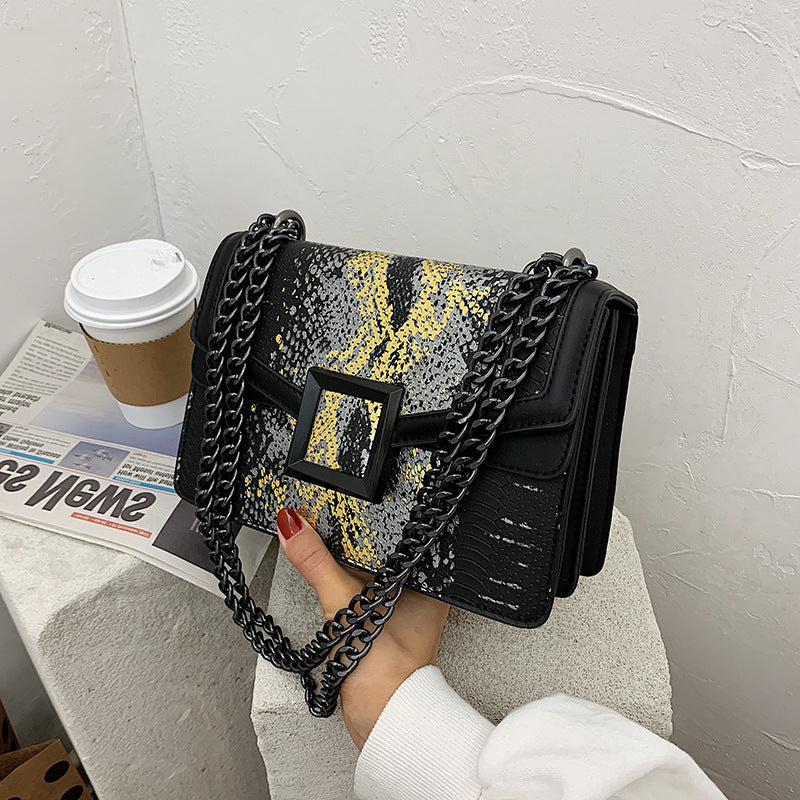 Snake Print Chain Crossbody Shoulder Bag for Women 24x16x10cm