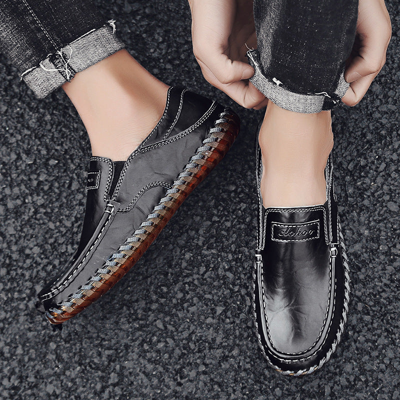 Chaussures décontractées pour homme en cuir véritable souple faites à la main avec surpiqûres