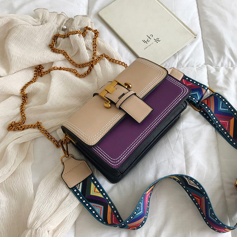 Color matching foreign style wide shoulder belt leisure chain women's bag