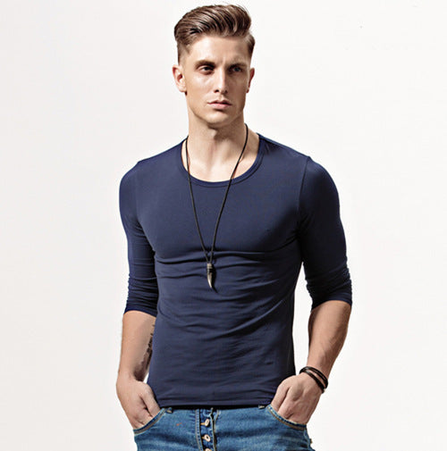 Men's Slim Fit Long-Sleeve Round Neck Bottoming Shirt