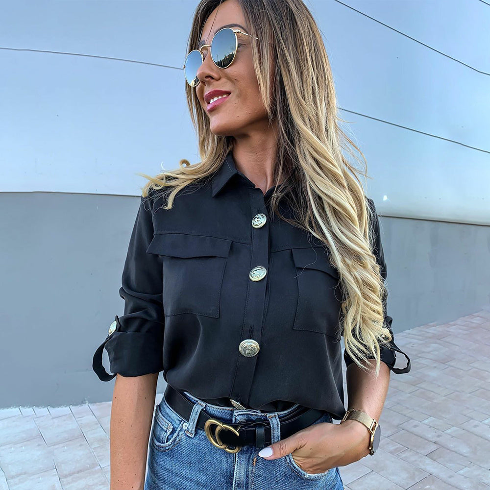 Charming Buttoned Long Sleeve Shirt for Women