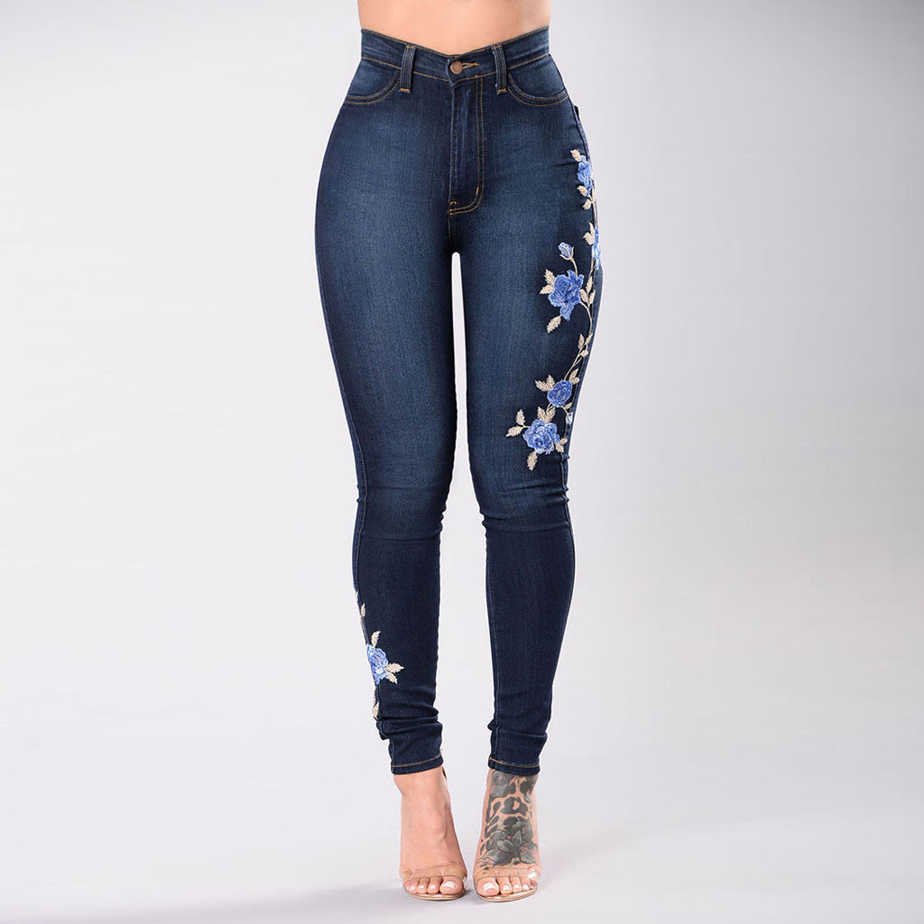 European & American Embroidered Cotton Jeans