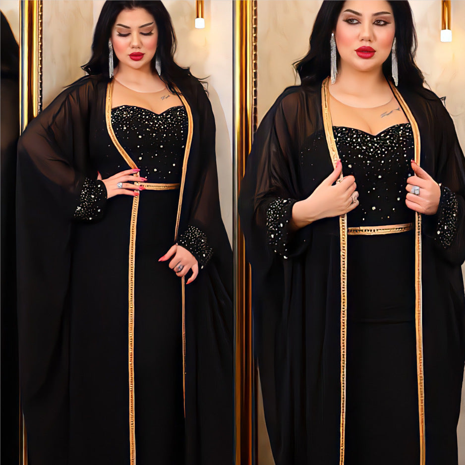 Ensemble robe longue 2 pièces pour femme, tenue féerique en fibre de polyester pour l'été et l'automne