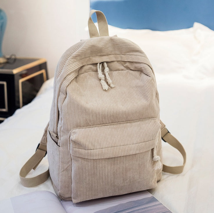 Corduroy School Backpack for Students Shoulder Bag