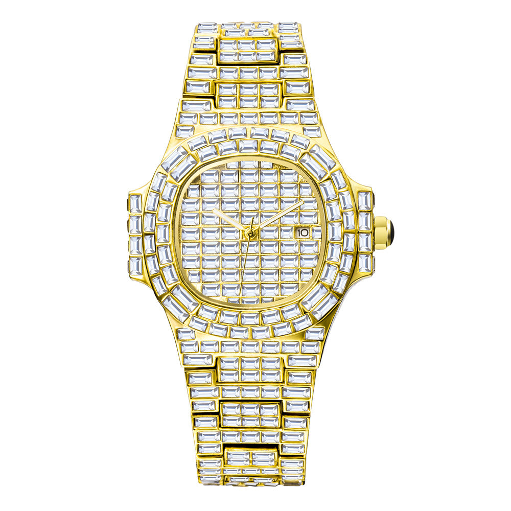 High-Grade Full Drill Waterproof Quartz Calendar Watch for Men