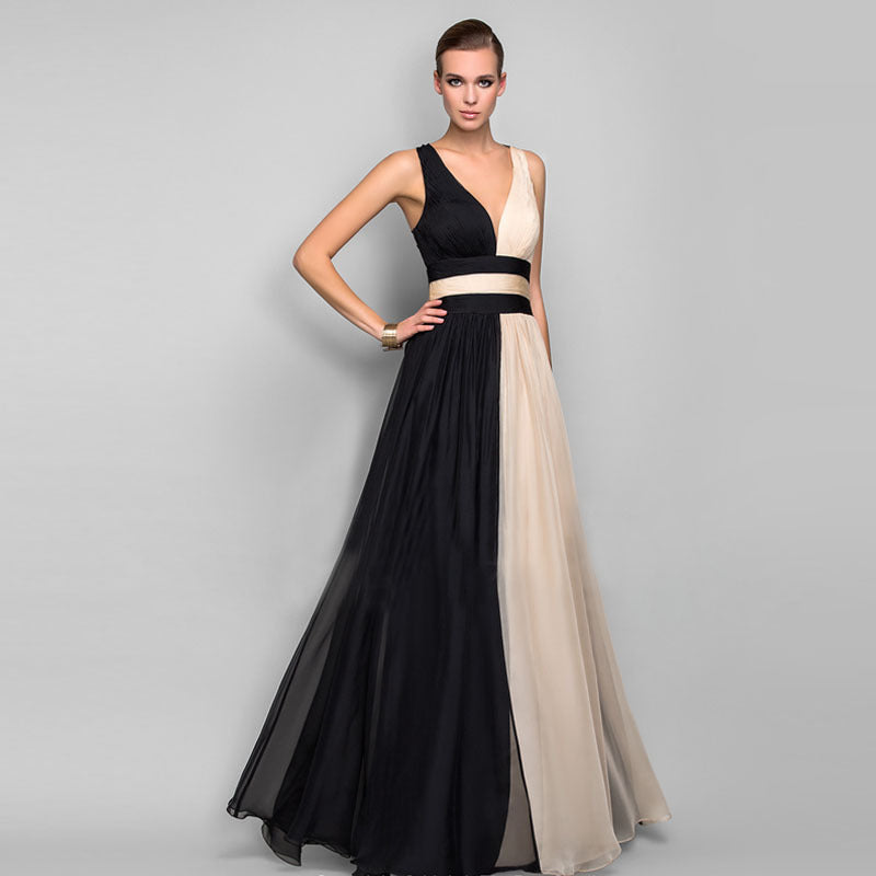 European American V-Neck Backless Long Dress Skirt