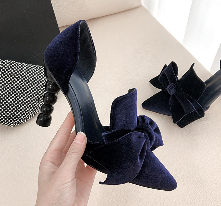 Women's Pointed-Toe Bowknot High Heels with Sheepskin Lining