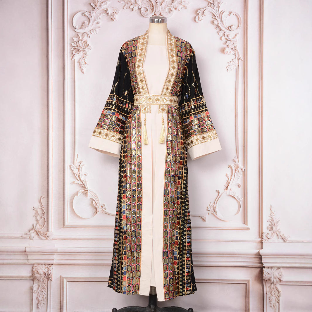 Arabian Women's Traditional Robe Sequin Tassel Evening Gown Dress