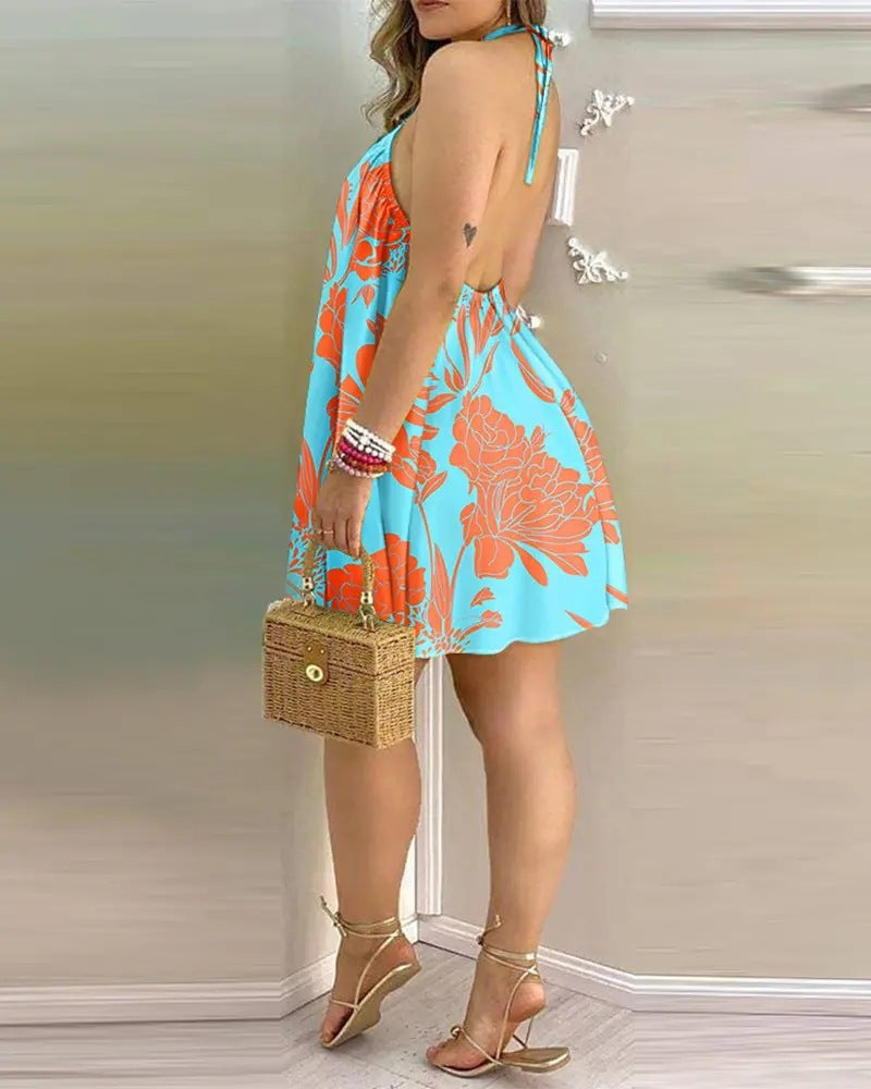 Summer Off-Shoulder Sleeveless Printed Dress for Women