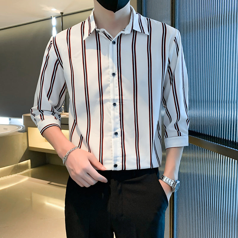 Light Cooked Style Men’s Shirt with Black and White Stripes