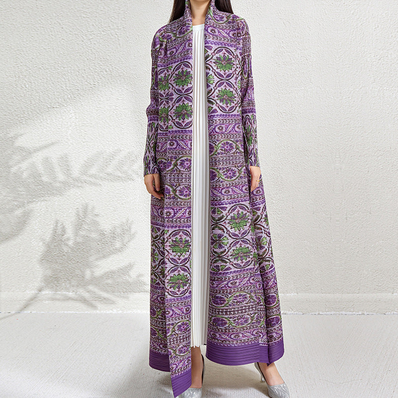Robe cardigan plissée imprimée grande taille