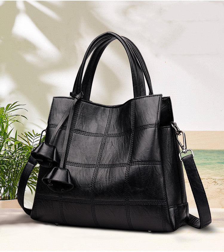 Soft PU Leather Three-Layer Large-Capacity Shoulder Bag with Tassels