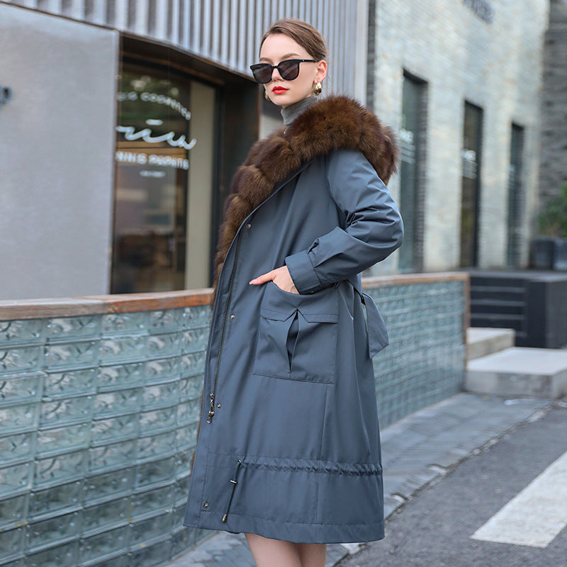 Long Detachable Rex Rabbit Fur Coat Extended Length