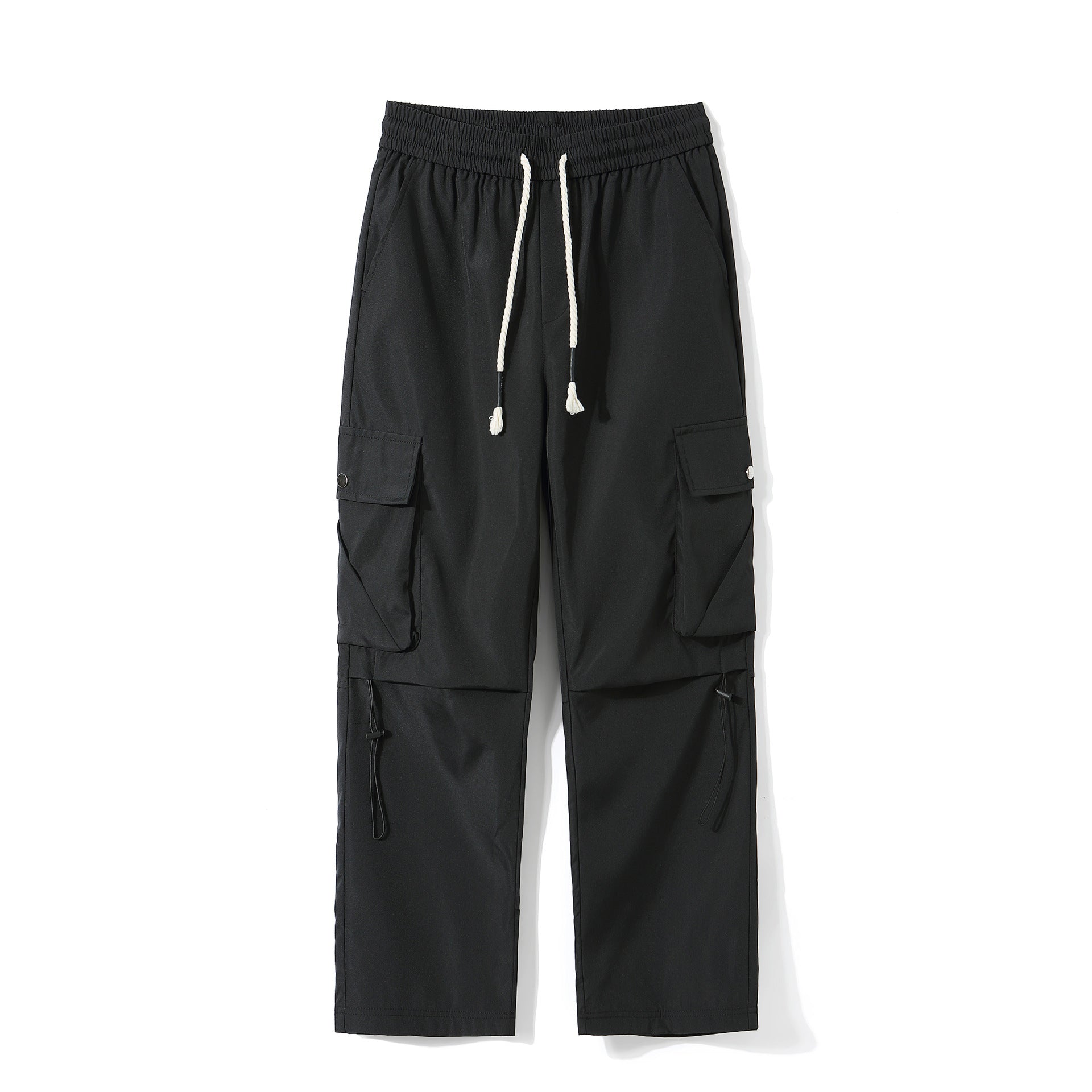 Men's Loose Wide Leg Straight Casual Pants in Black & Green Polyester