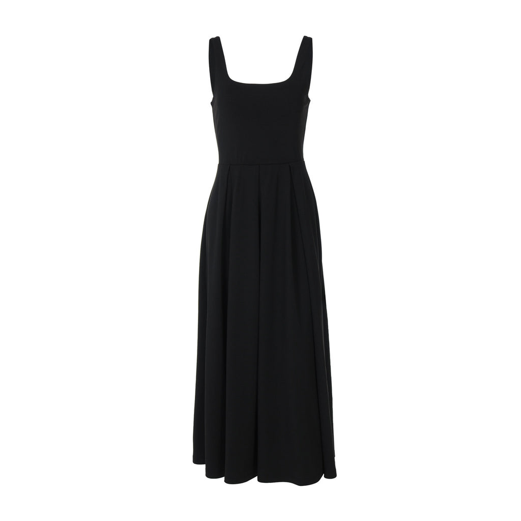 Square Collar Sleeveless High Waist Pleated Long Dress