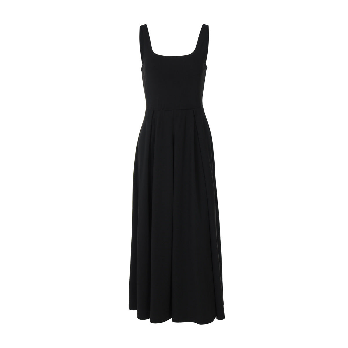 Square Collar Sleeveless High Waist Pleated Long Dress