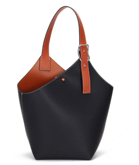Girls' High-Grade Cow Leather Handbag - Black & Blue