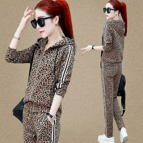 Leopard Print Slimming Sportswear Two-piece Suit