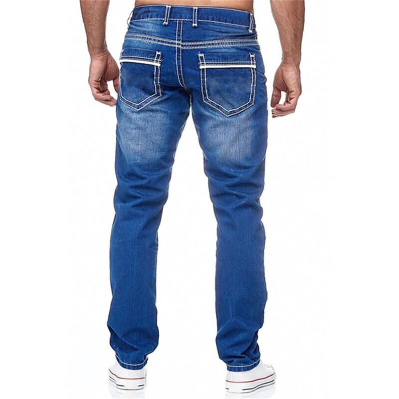 Jeans en coton pour hommes avec poches, pantalon décontracté streetwear