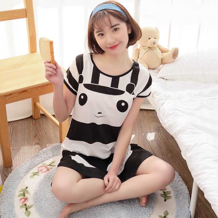 Women's Cartoon Milk Silk Short Sleeve Nightdress One-Piece