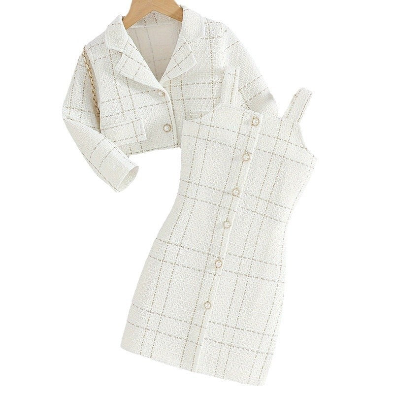European Classic Plaid Baby Girls' Two-Piece Suit, Ages 3-8 Years